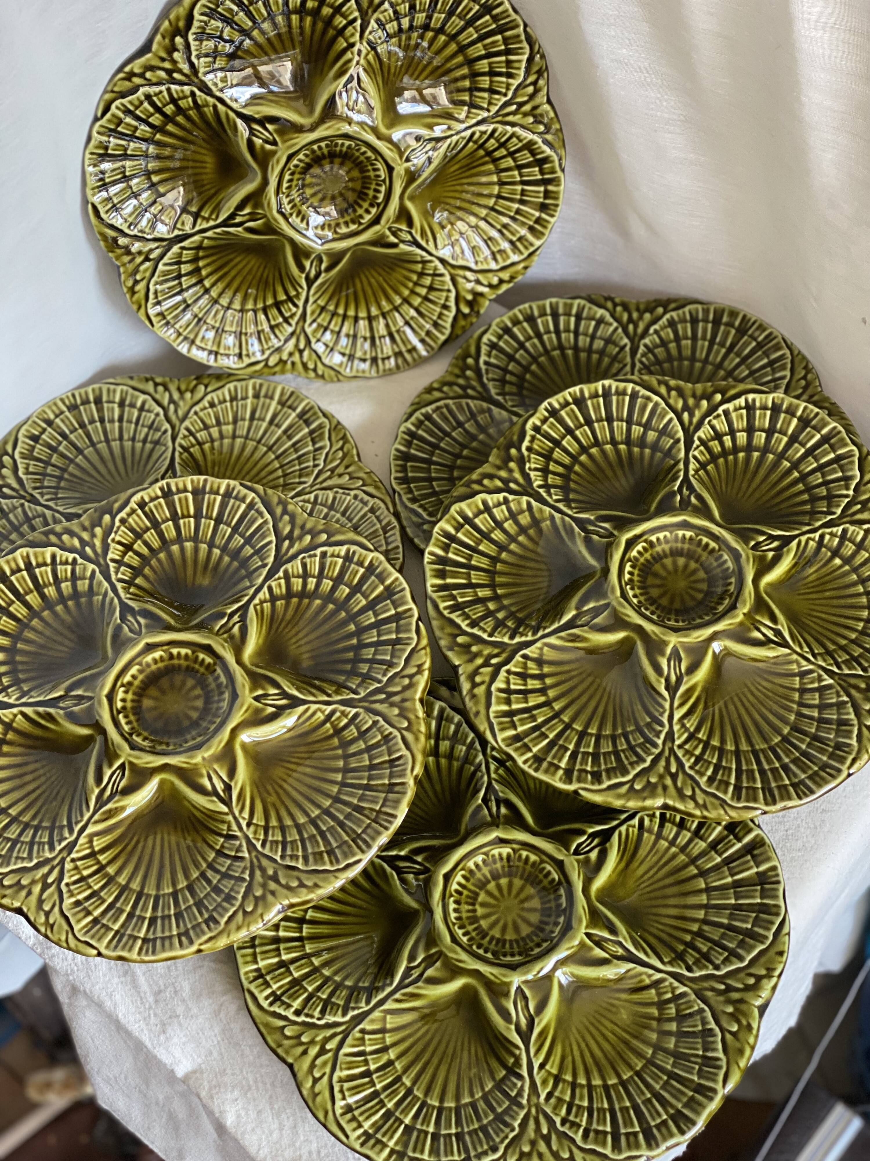 Set of 6 vintage Sarreguemines shell barbotine plates