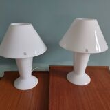 Paire de lampes champignon Peill & Putzler en opaline blanche