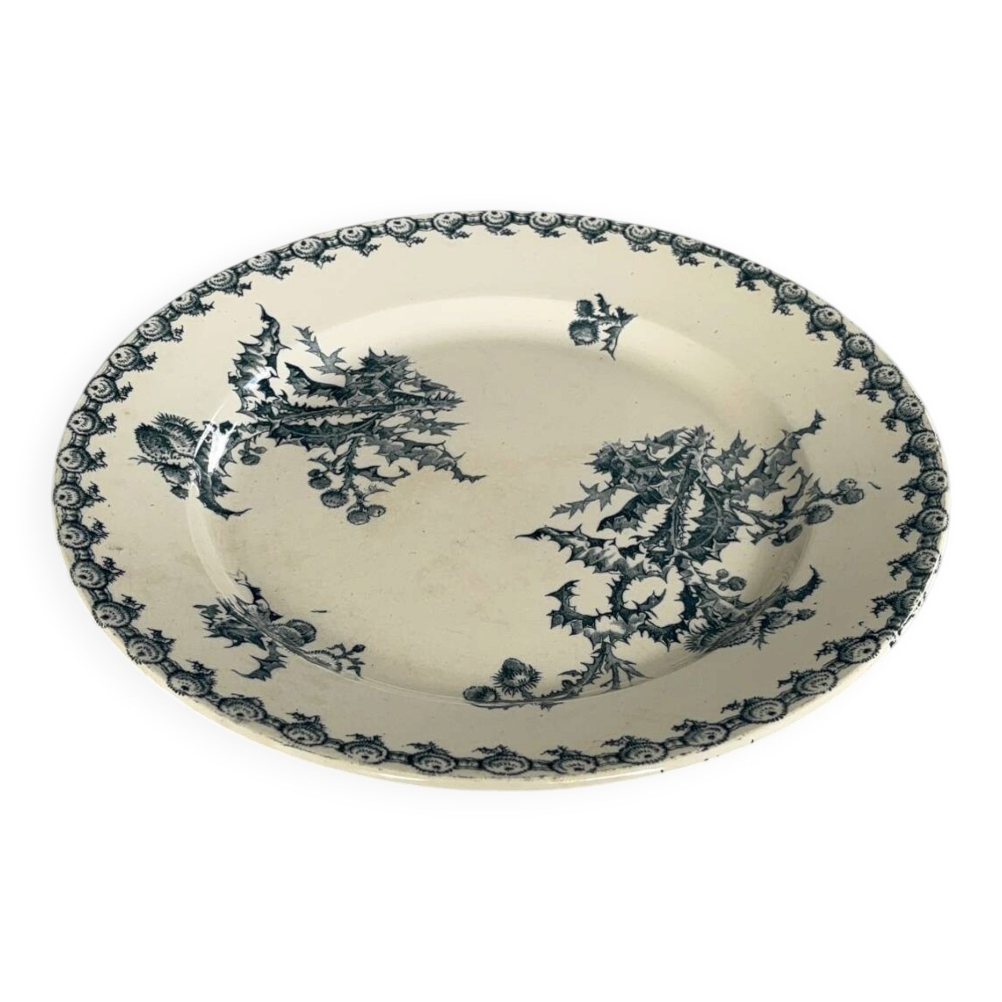 Old round ironstone plate from Gien, Chardons model - serving plate.