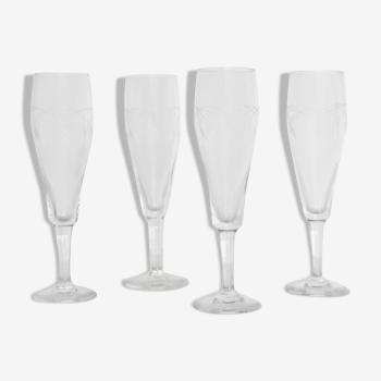 Lot de 4 flûtes à champagne en cristal ciselé