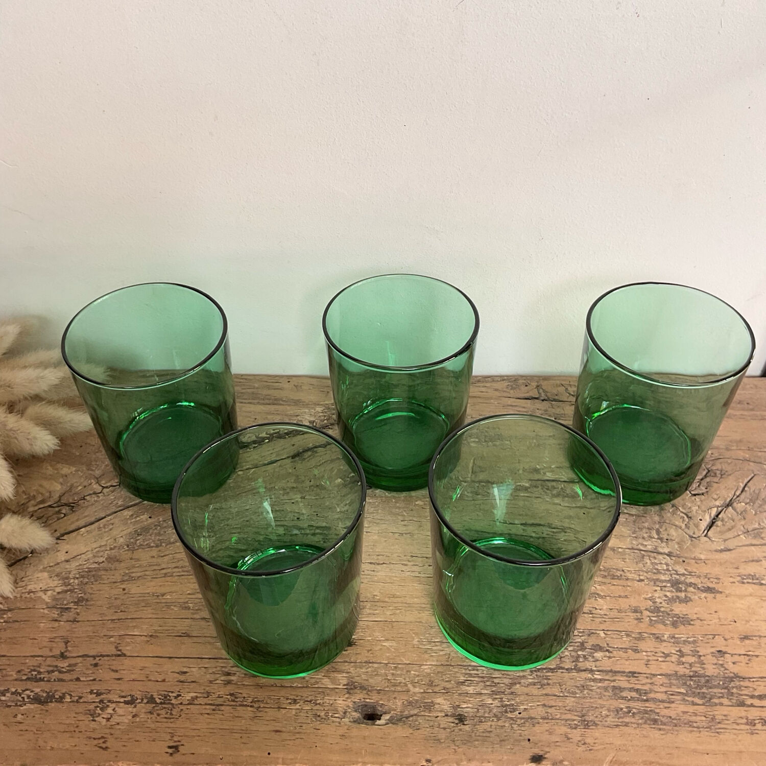 5 vintage emerald green glasses