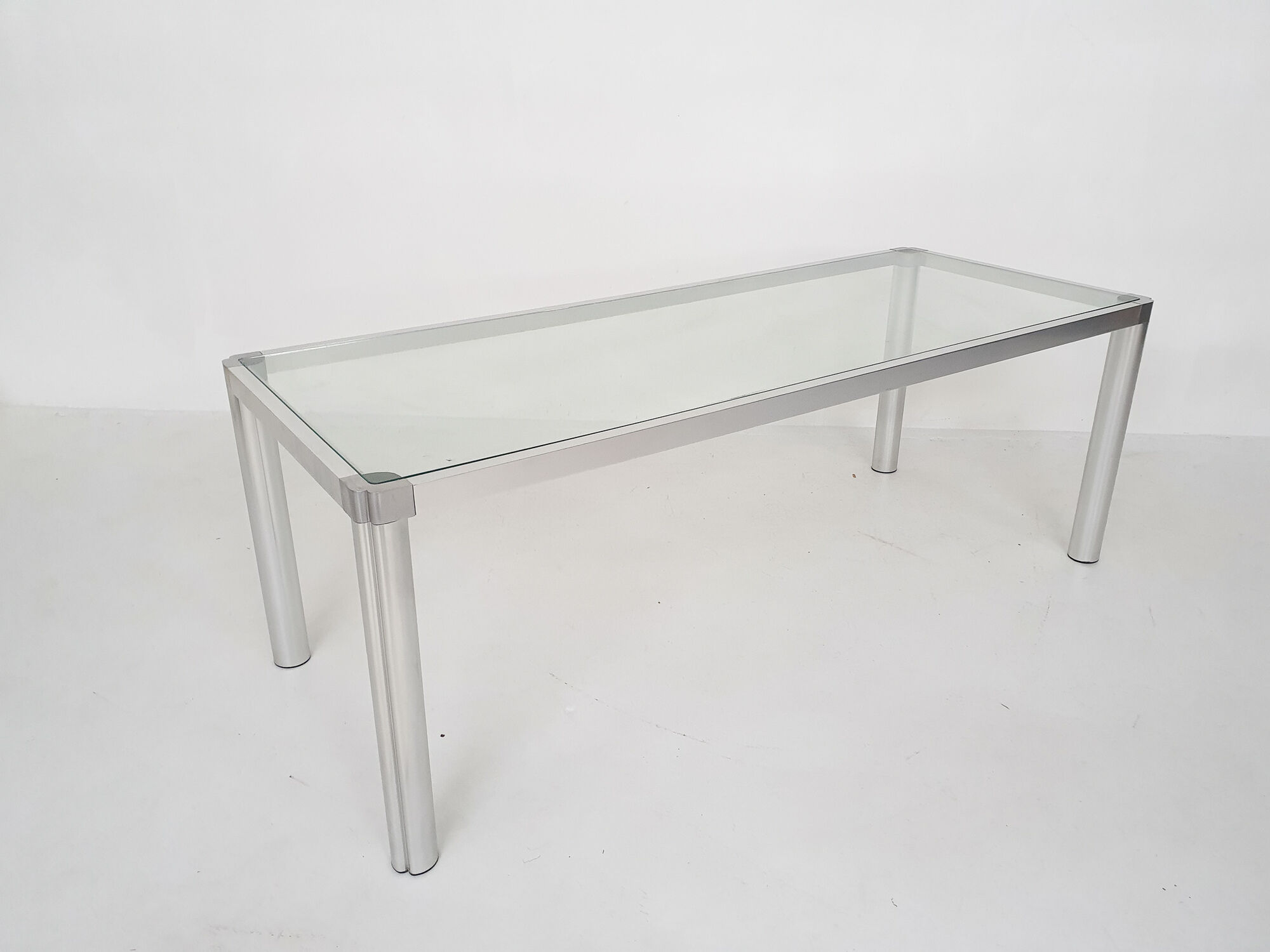 Glass and aluminum dining table by kho liang ie, the netherlands 1974