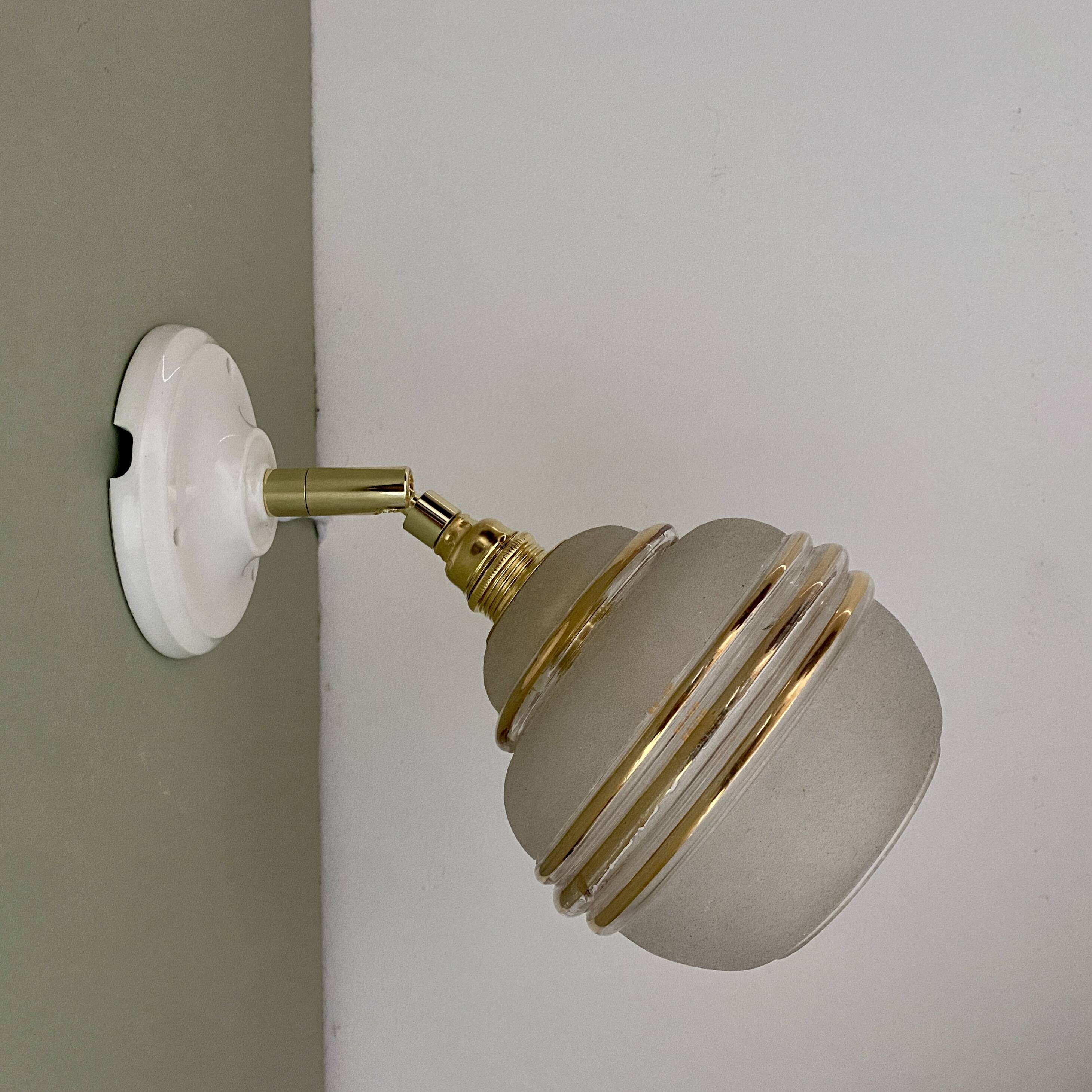 Vintage tulip wall light in green and gold granite glass