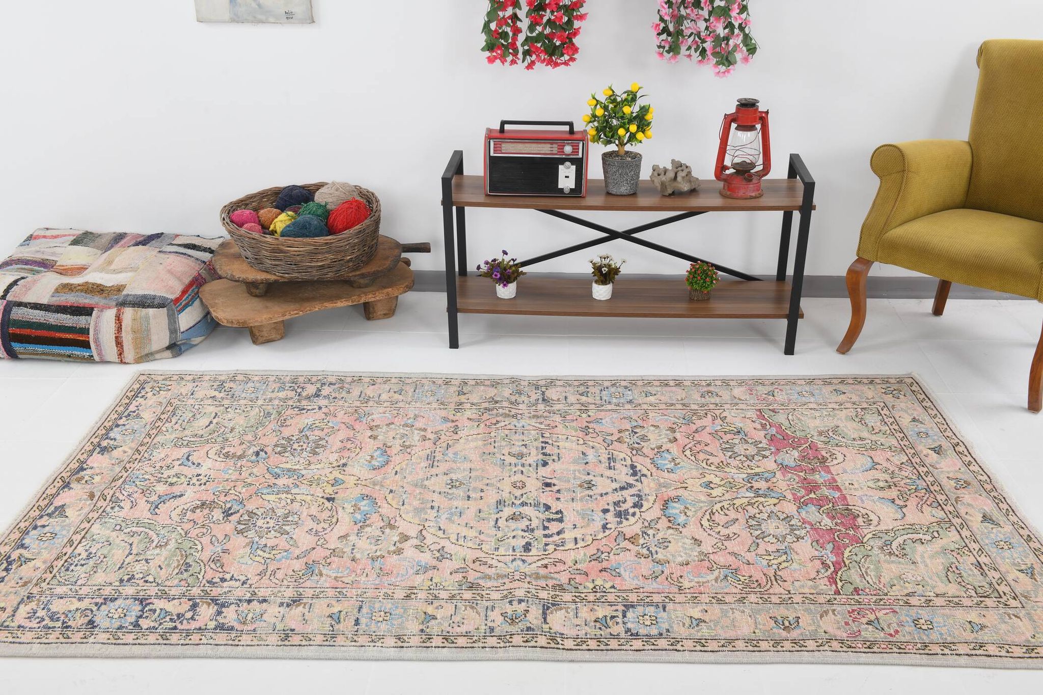 4x8 Pink & Navy Blue Vintage Rug 137x256Cm SK 6302