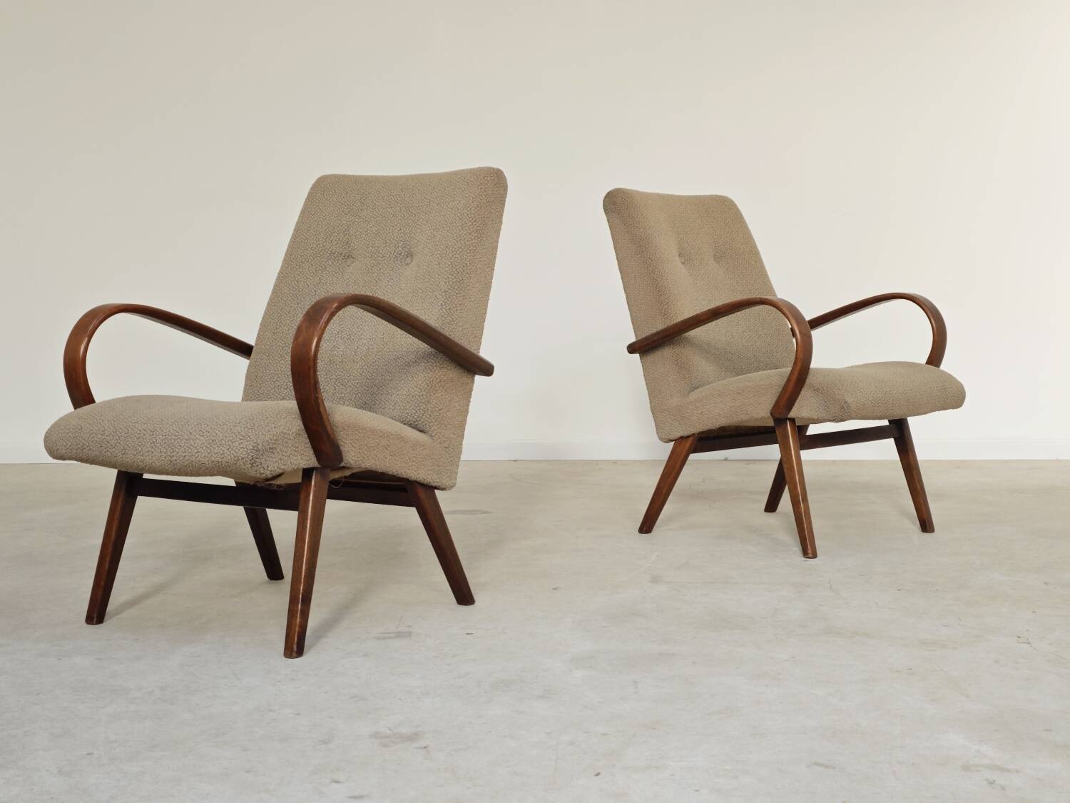 Pair of grey mottled armchairs by Jaroslav Smidek for TON Bystrice