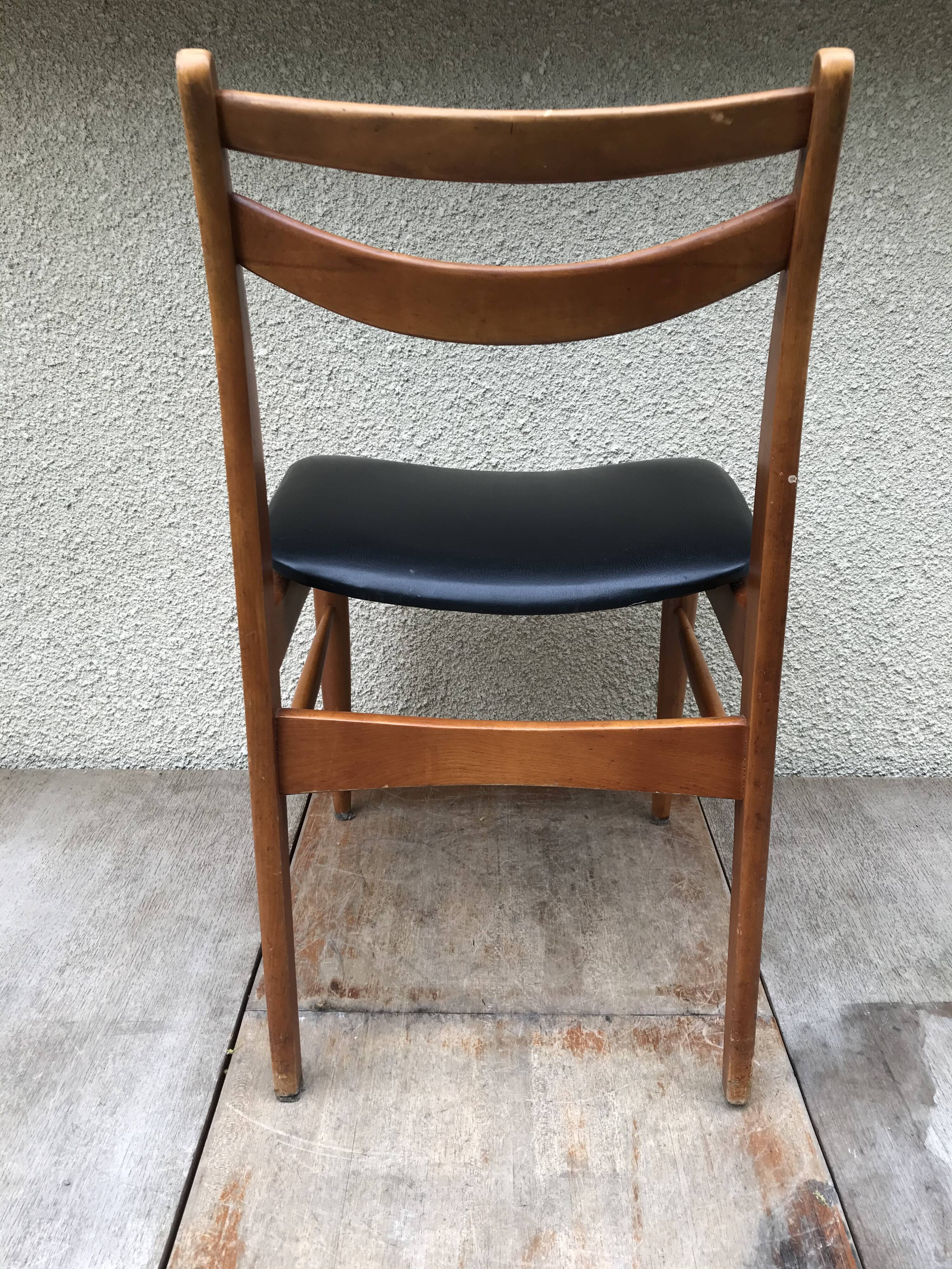 Series of 4 Old Scandinavian Chairs Wood Teck - Skai Skaï Black Vintage