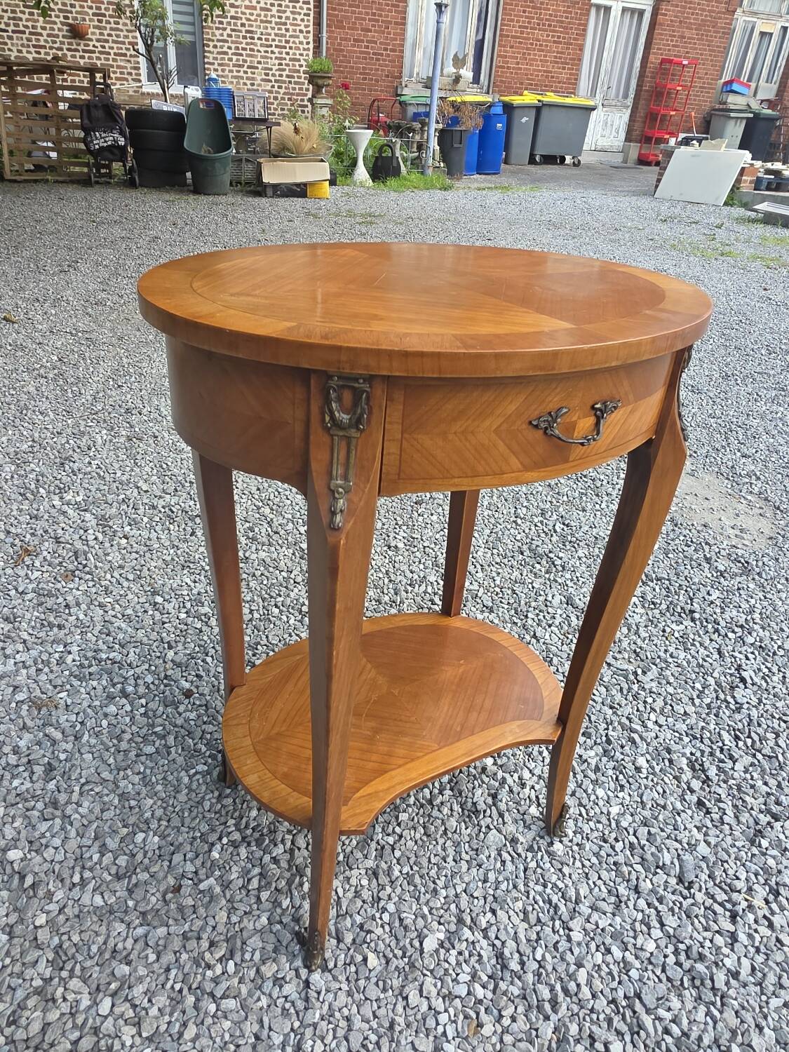 Louis XV style bedside table in cherry wood marquetry