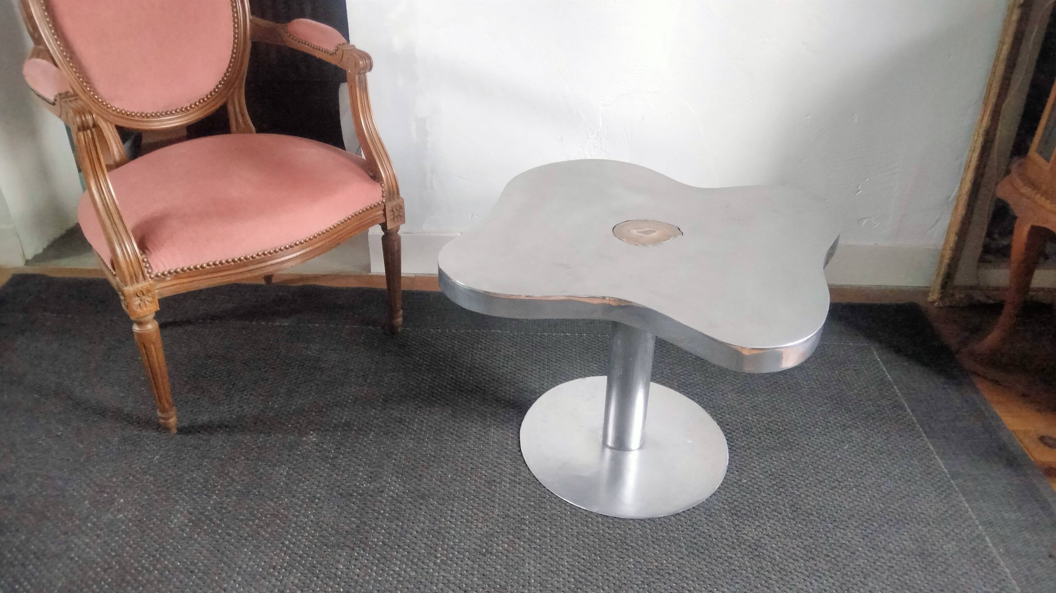 Stainless steel/agate/aluminum side table