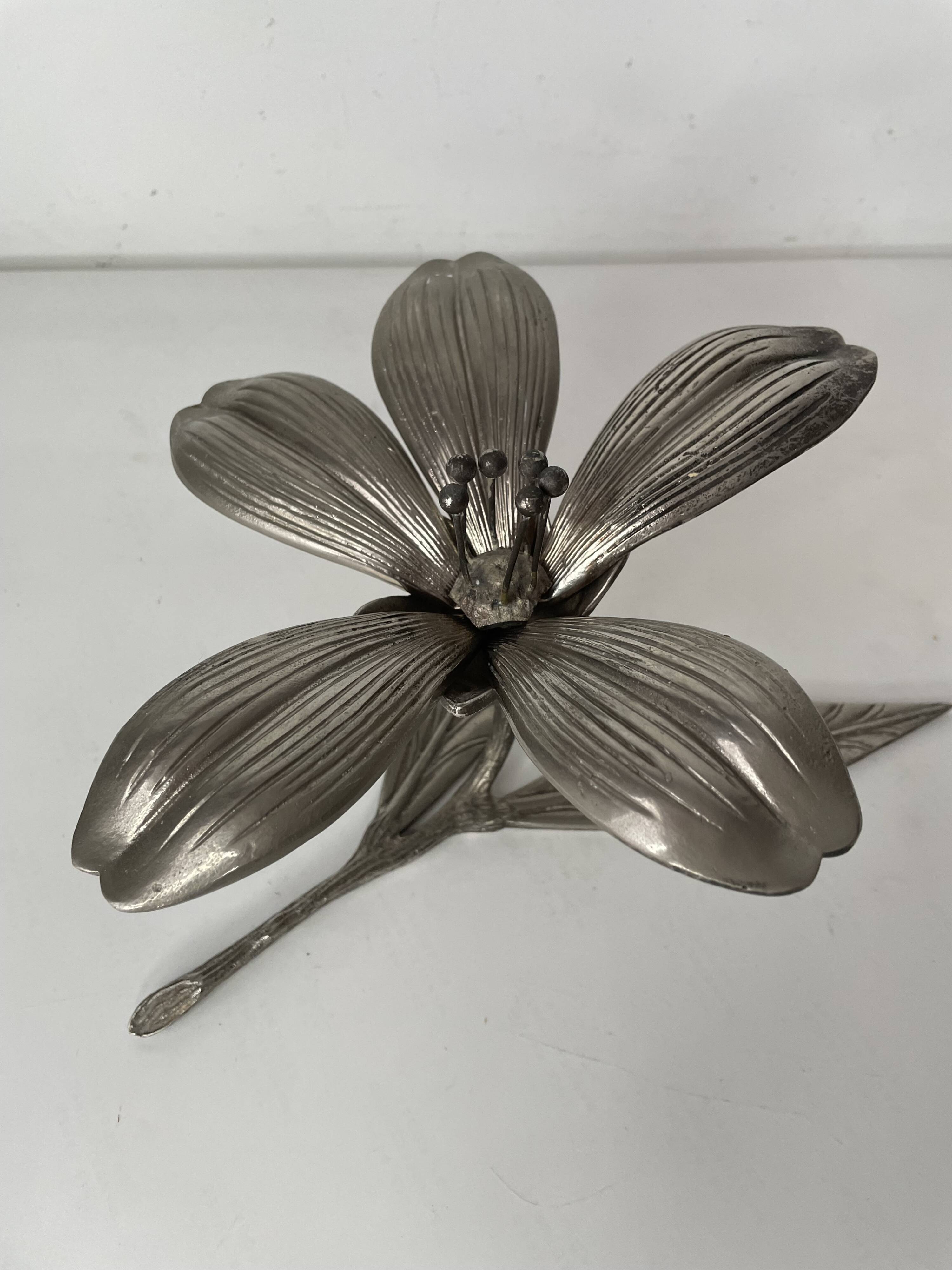 Silver pewter flower ashtray