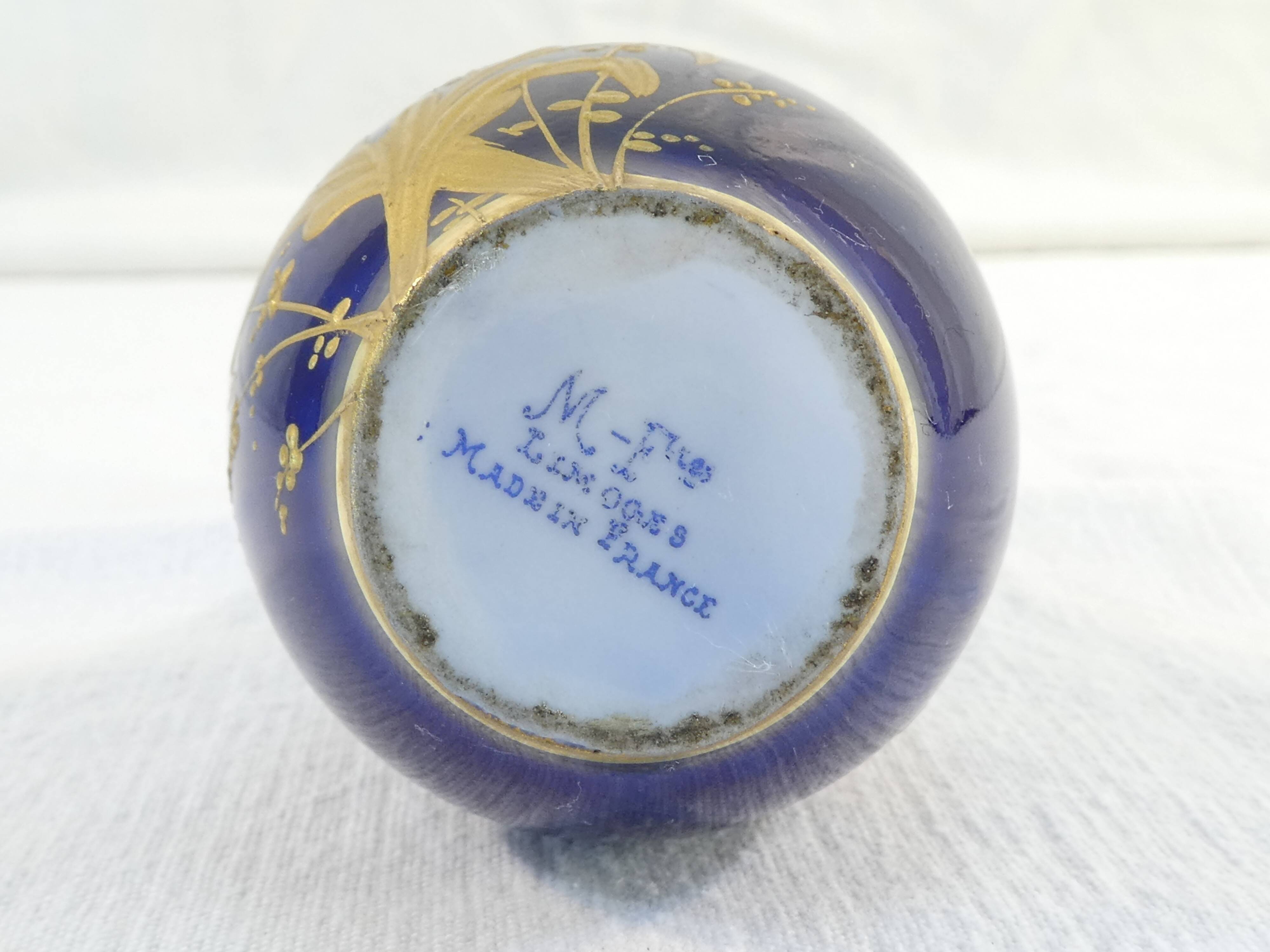 Blue porcelain oven vase of limoges