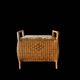 Large vintage rattan and wicker sewing basket with floral decor seat