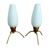 Pair of opaline tripod bedside lamps