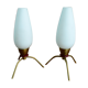 Pair of opaline tripod bedside lamps