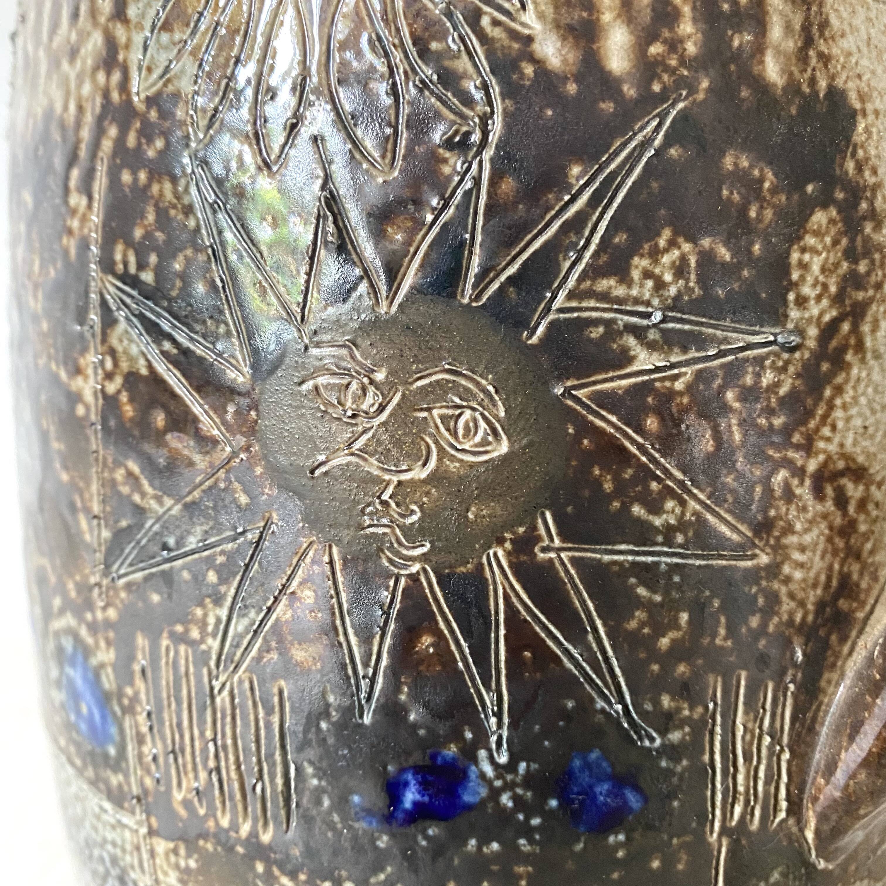 Large enamelled stoneware pitcher JC Courjault Kéraluc signed 31 cm, 1970s