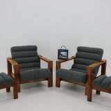 1960s pair of armchairs with stools in oak, Finland