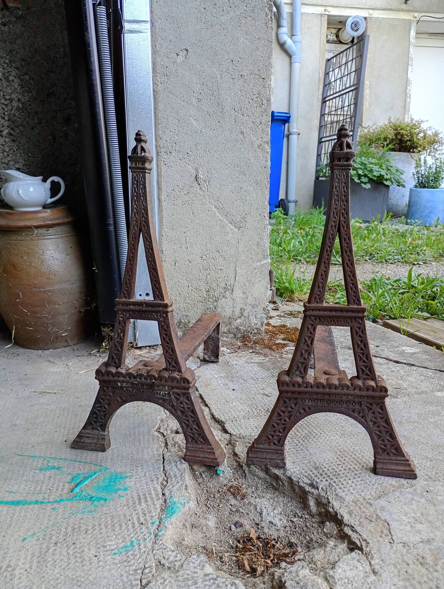 Pair of fire dogs Eiffel Tower 1900