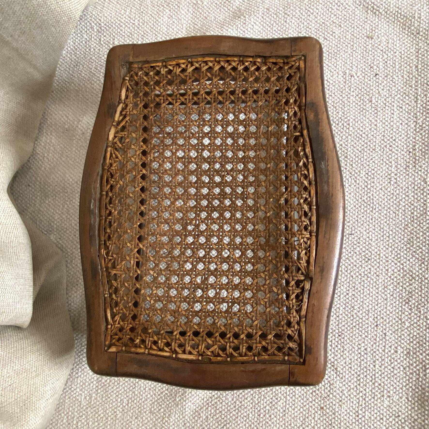 Low wooden stool with caning H 12 cm