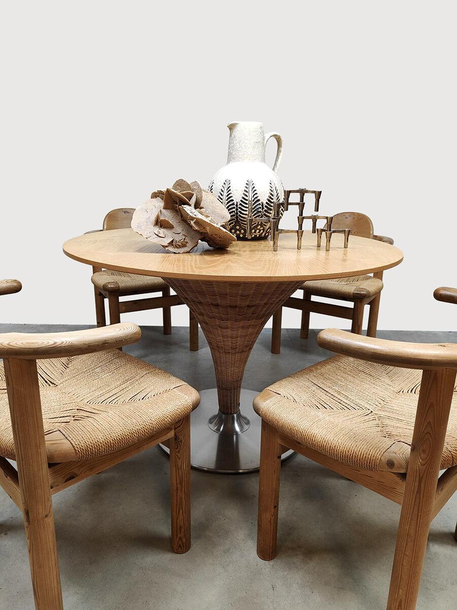Vintage Rainer Daumiller papercord dining chairs Hirtshals Savværk