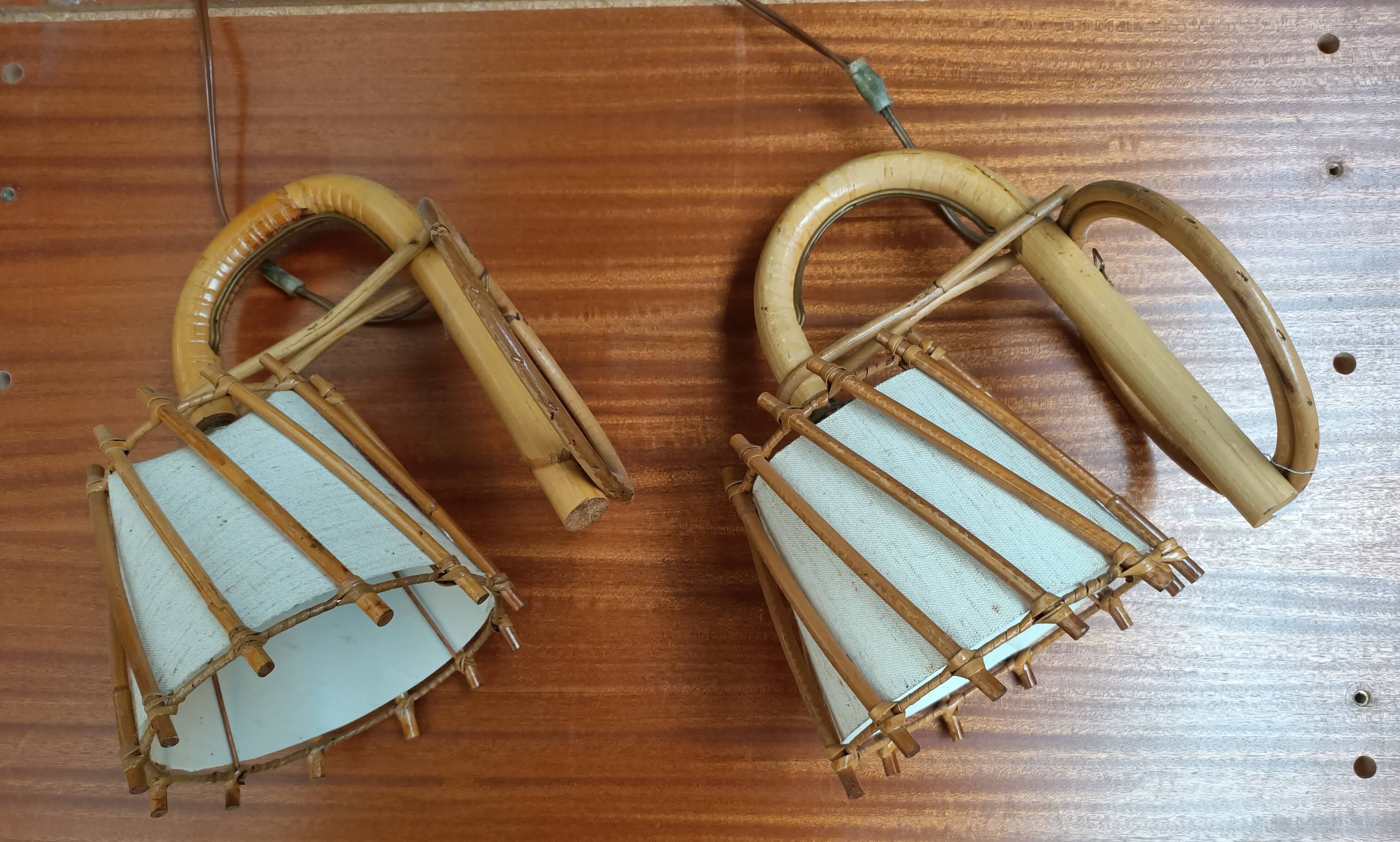 Pair of rattan wall lamps