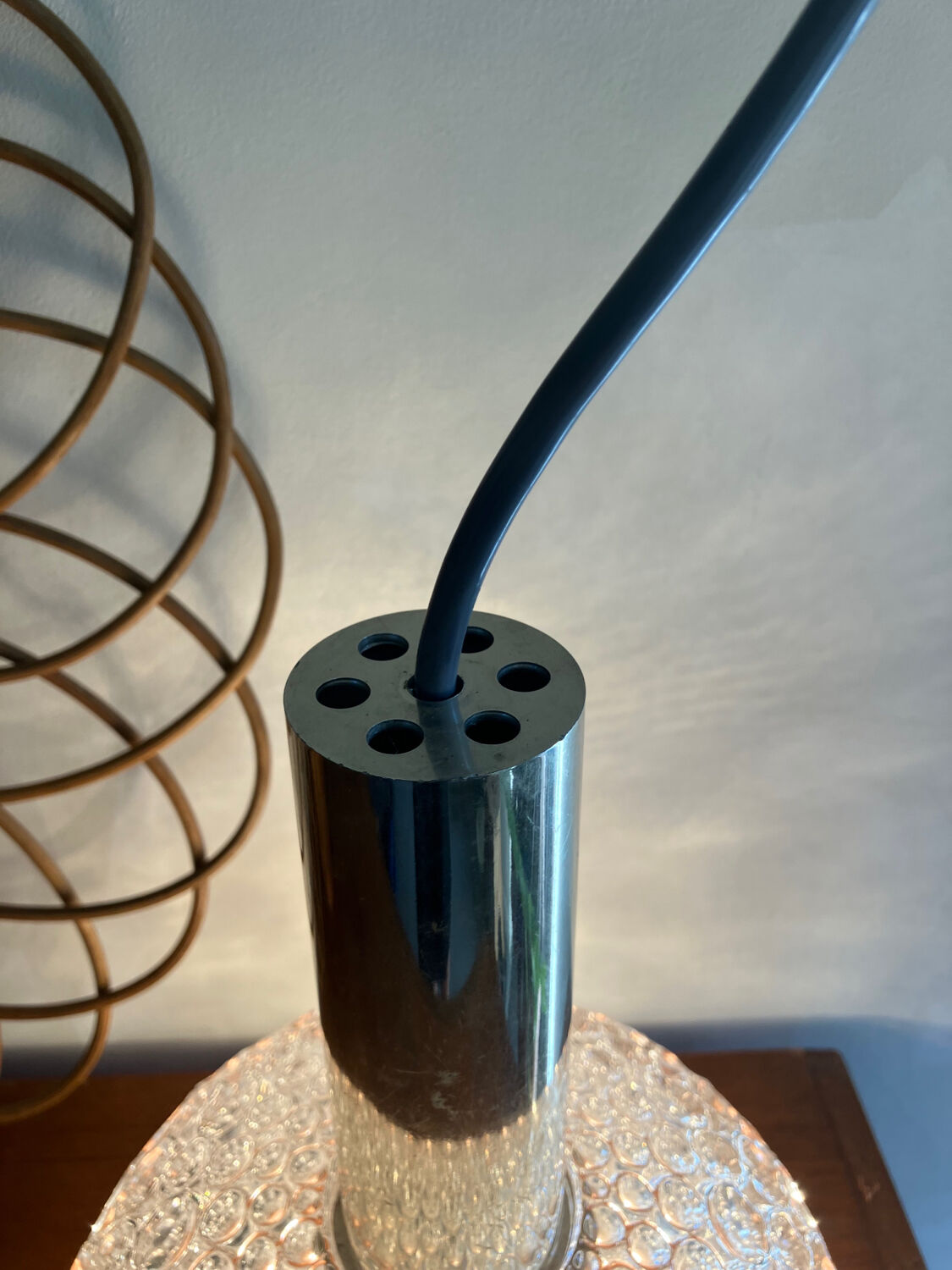 Glass pendant lamp with bubble patterns - 1960s