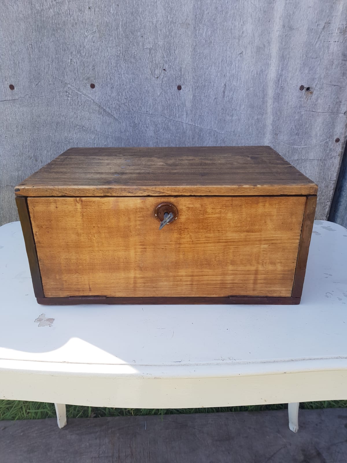 Old Malle Box Wood Storage - Vintage Key Clasp