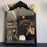 Napoleon III mirror in black wood with pediment
