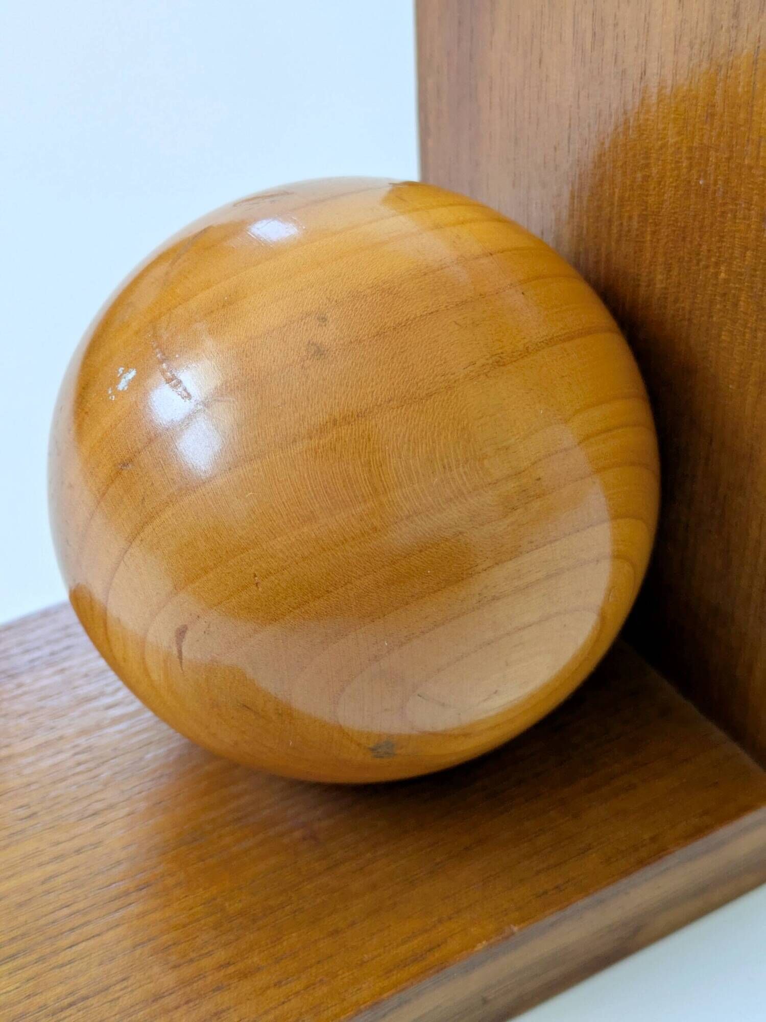 Pair of vintage bookends with polished wooden balls, Art Deco style