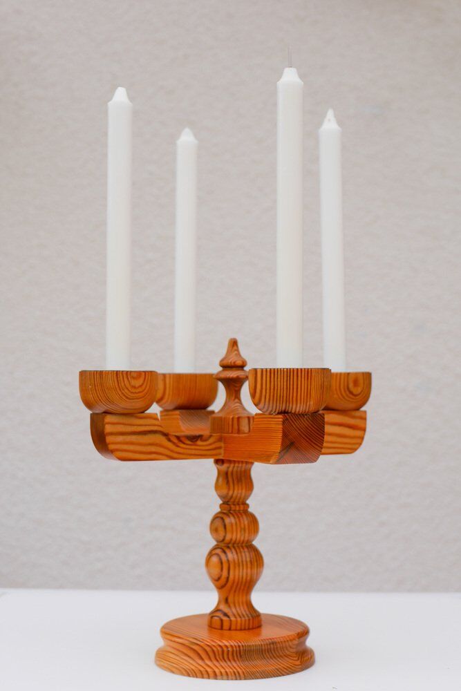 Rustic wooden candleholder by Jan Johnsson for Smålandsslöjd, Sweden, 1975
