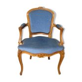 Fauteuil Cabriolet style Louis XV velours bleu TBE