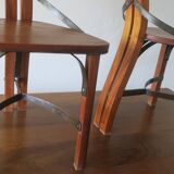 Brutalist 6 chairs and dining table in teak and patinated steel, 1960s