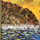 Oil painting on canvas landscape sunset framed vintage