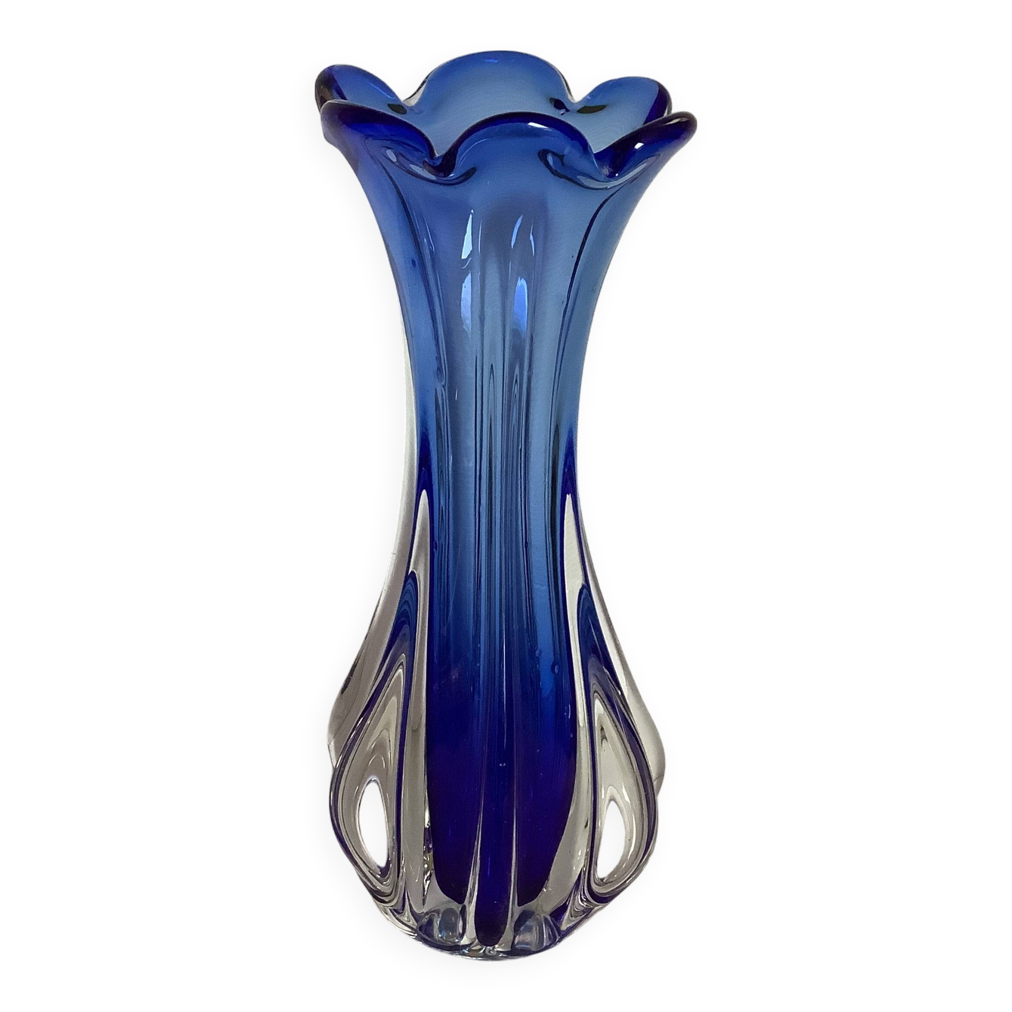 Murano blue corolla vase
