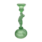 Vintage bougeoir verre moulded green in the shape of a woman 27 cm