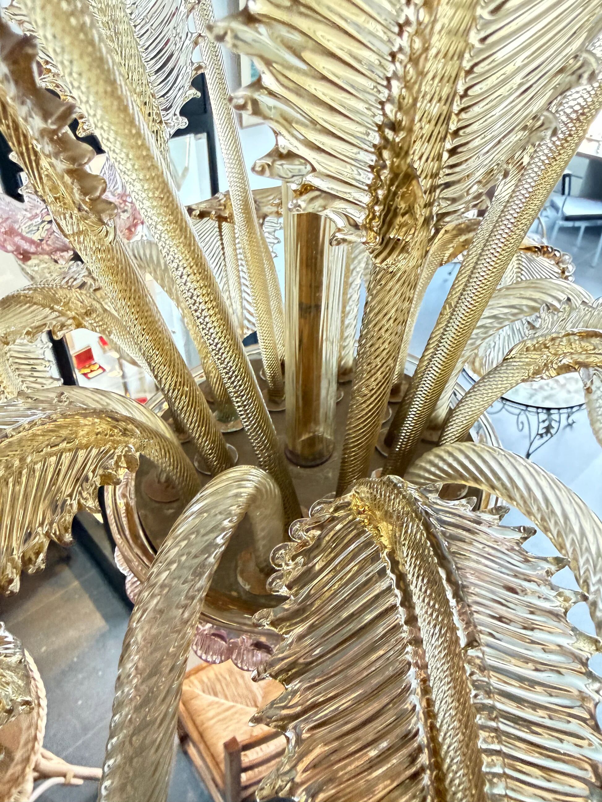 Venetian glass chandelier with pink and gold floral decoration – 6 lights