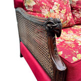 Empire-style bergère bench, carved wood and cane sofa, circa 1900