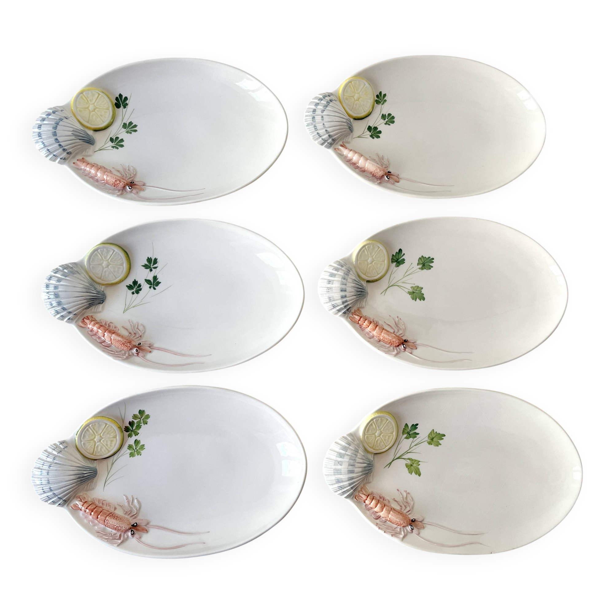 Vintage Italian majolica plates, seafood plates.
