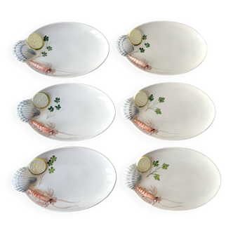 Vintage Italian majolica plates, seafood plates.