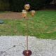 1970s design floor lamp in chrome metal with gold and orange, featuring 4 glass tulips.