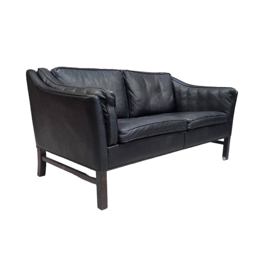Vintage Scandinavian black leather sofa