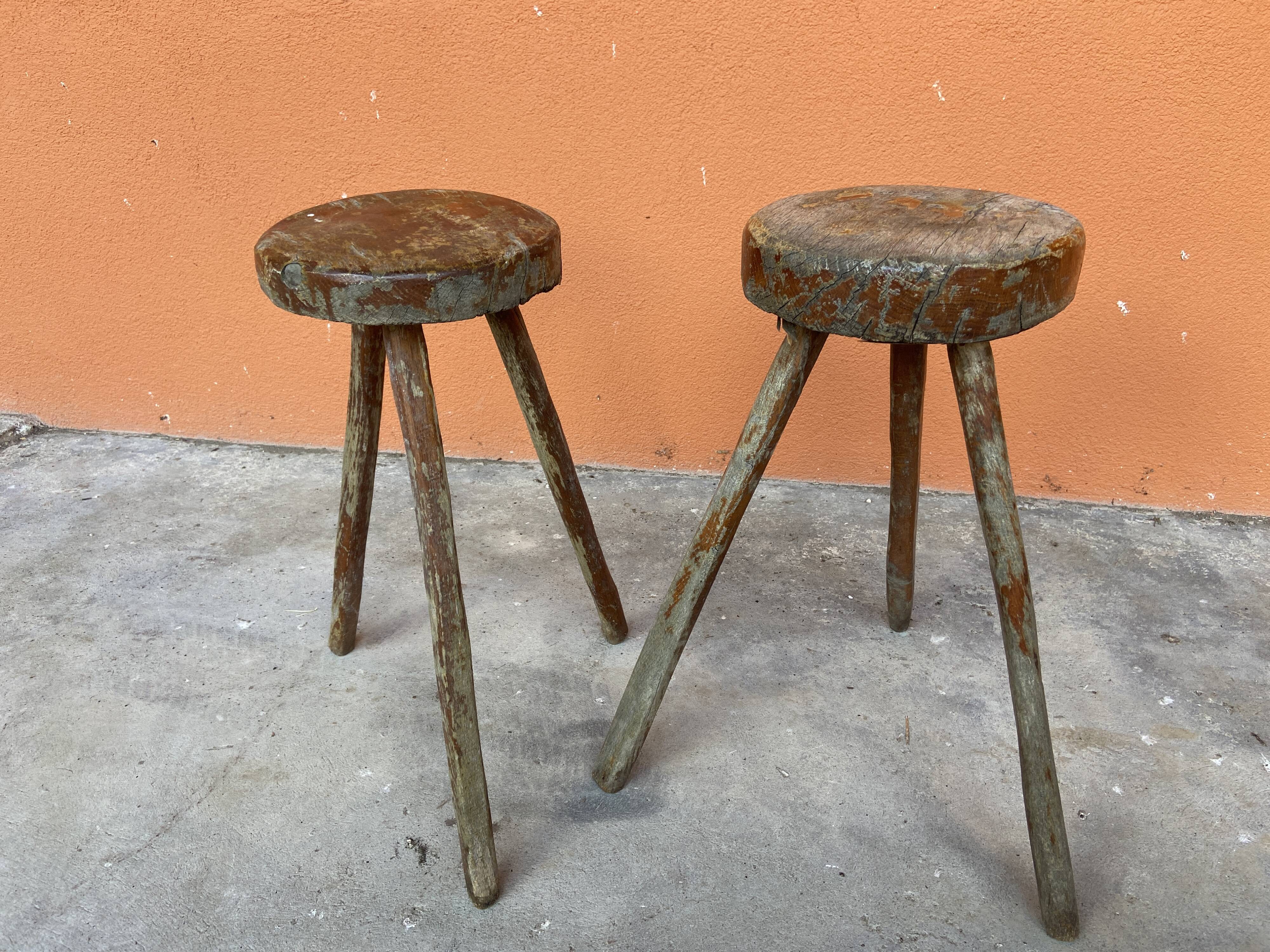 Paire de tabourets de ferme antique 1900s
