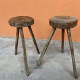 Paire de tabourets de ferme antique 1900s