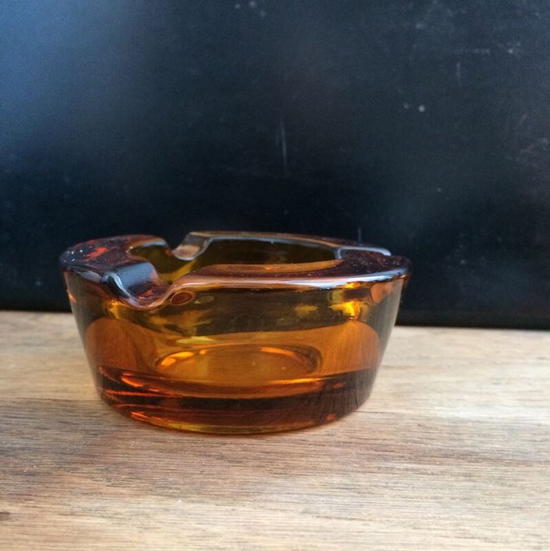 Amber glass ashtray