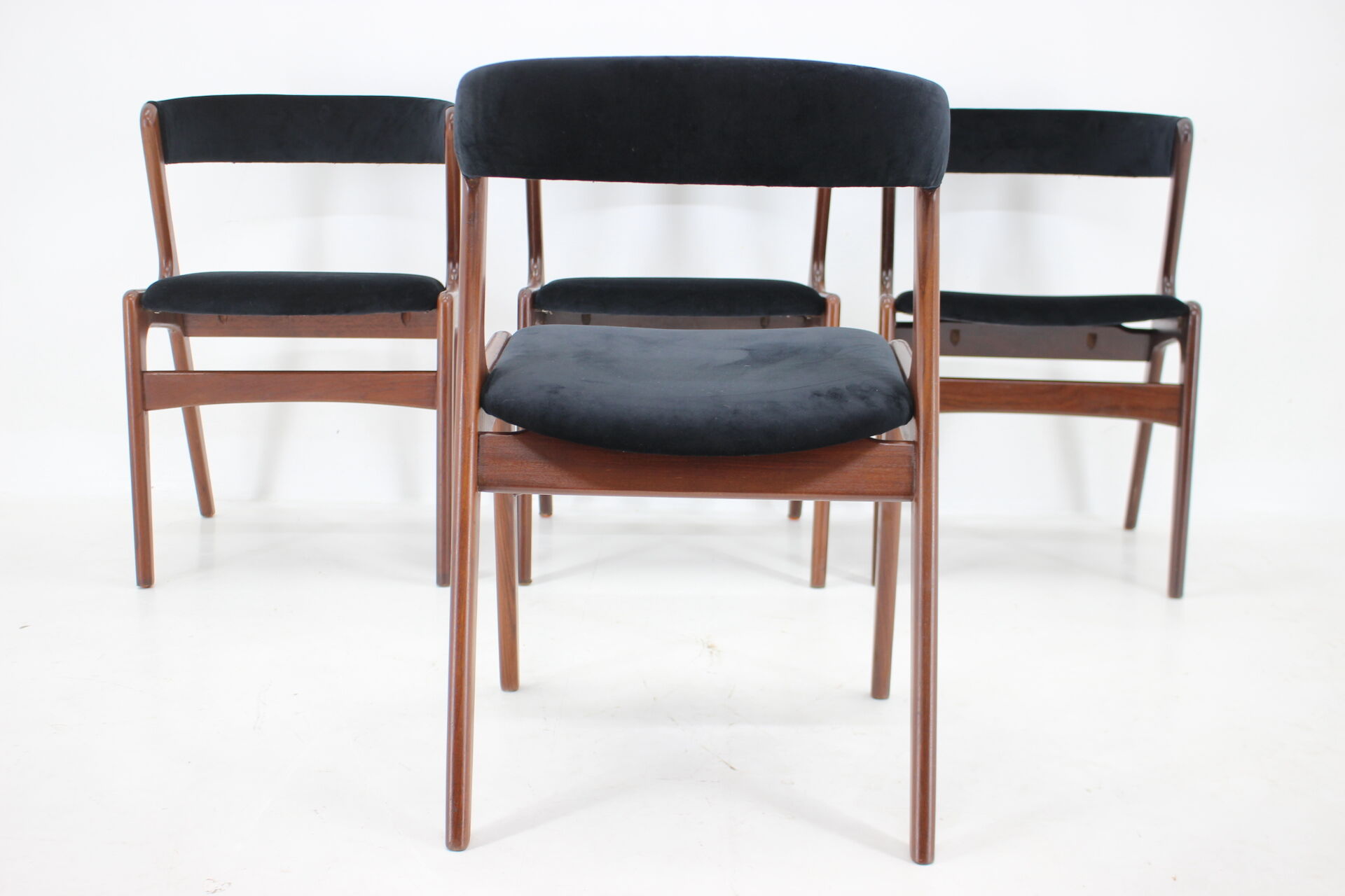 1960s Danish Teak Dining Chairs in Black Velvet