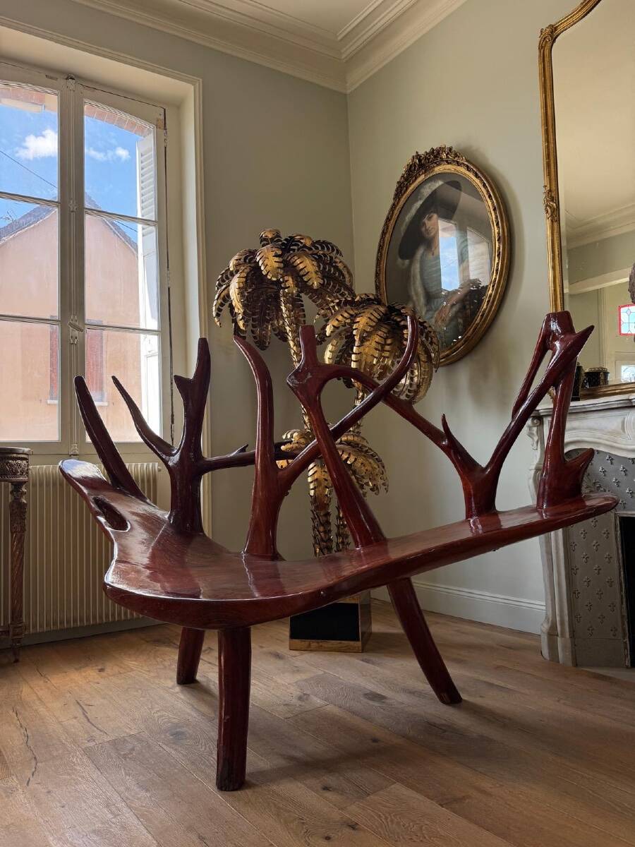 Rosewood bench, Italian work from the 1970s.