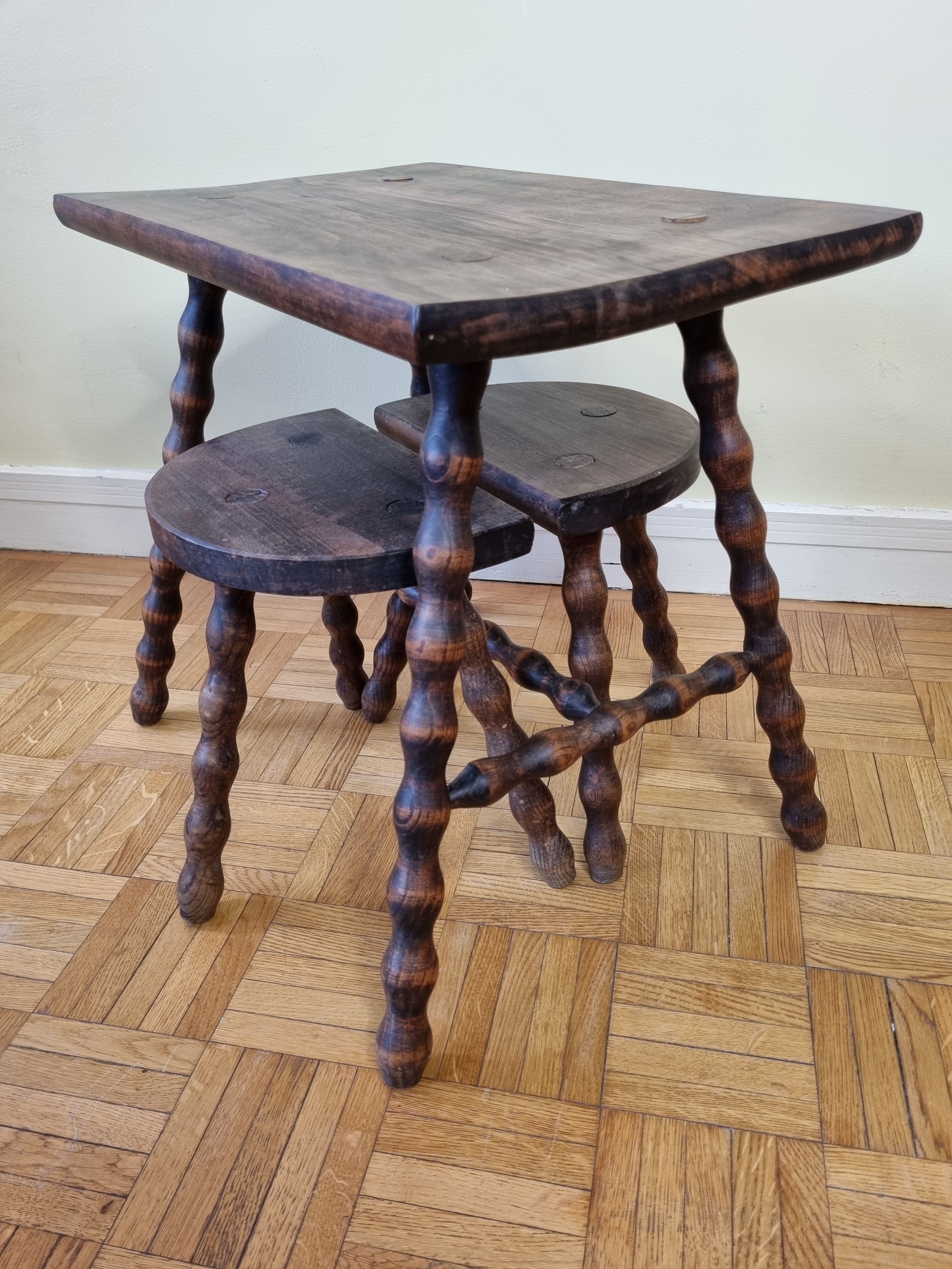 Breton style tripod children's table and stools in solid wood