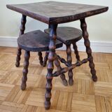 Breton style tripod children's table and stools in solid wood