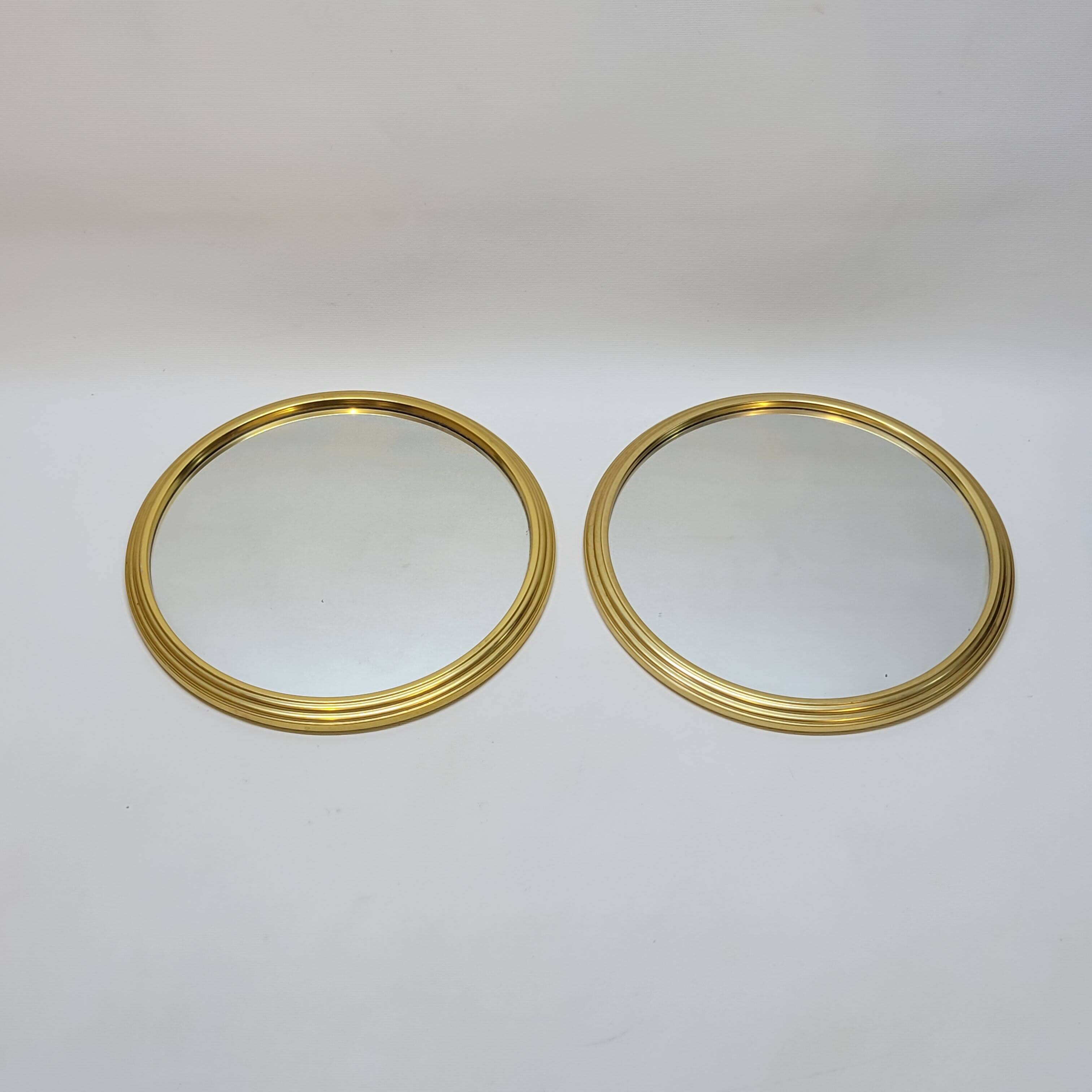 2 Vintage Mirrored and Gold Aluminum Serving Trays