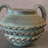 Terracotta vase with ceramic bronze green patina vase