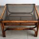 Table basse vintage bambou, rotin et cuir années 60