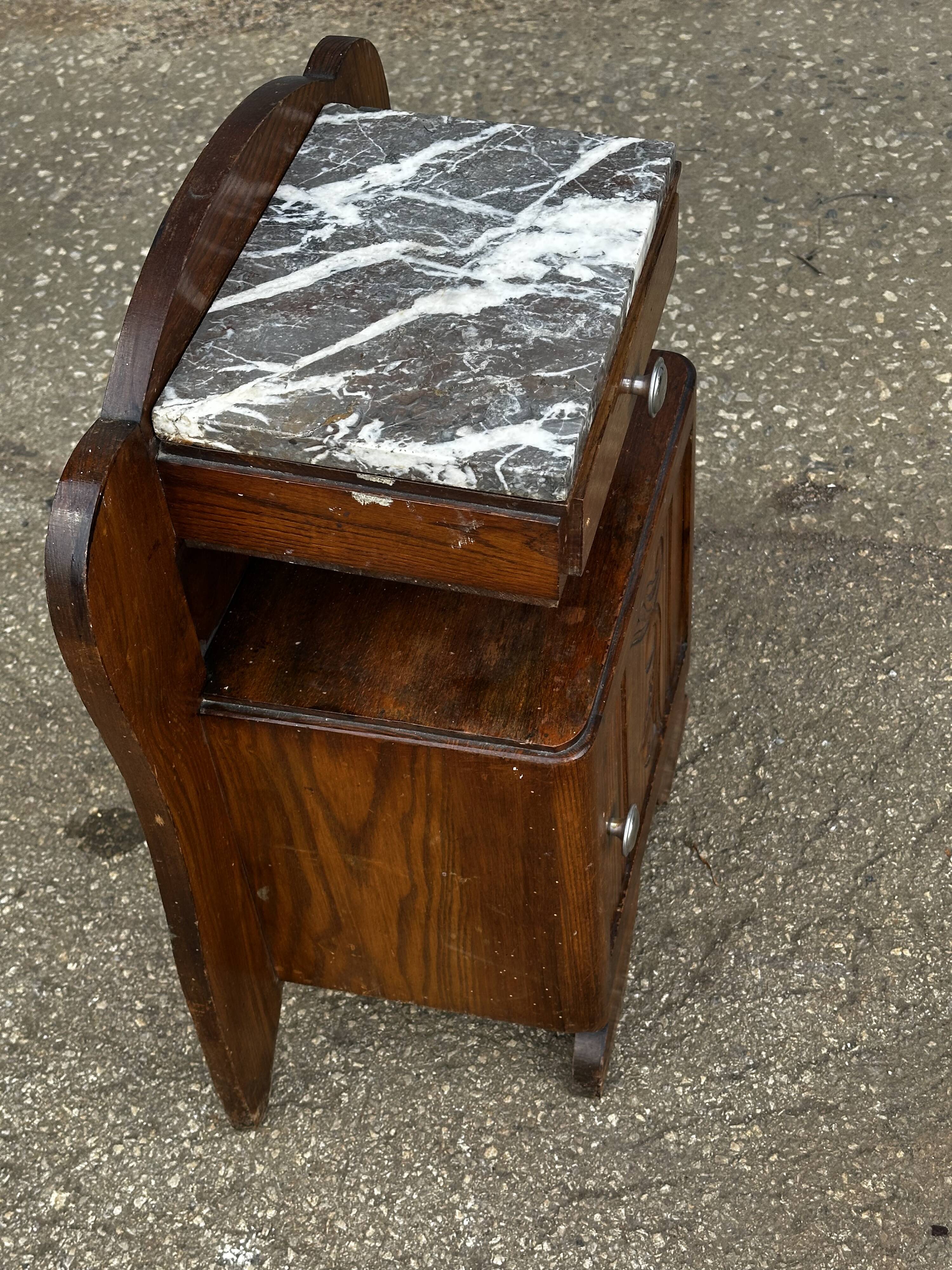 Art Deco bedside table in oak and marble